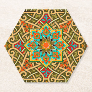 Dessous-de-verre En Papier Carreau Marocain Vert Or Bleu