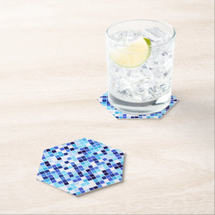 Dessous-de-verre En Papier Carreaux de Piscine, Carreaux de Mosaïque Bleus, M