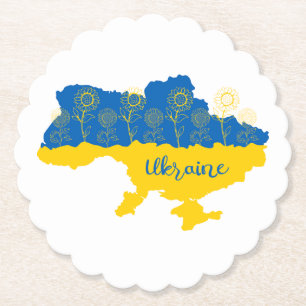 Dessous-de-verre En Papier Carte de l'Ukraine avec tournesol et drapeau ukrai