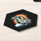 Dessous-de-verre En Papier Cat Riding Dinosaur T-Rex Kitten Rainbow Dino Funn (Incliné)