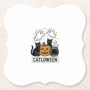 Dessous-de-verre En Papier Catloween Vintage Ghost Cat Halloween Conception d