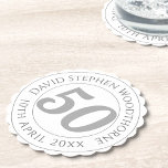 Dessous-de-verre En Papier Célébration commémorative d'anniversaire Personnal<br><div class="desc">dessous de verre de fête de 50e anniversaire.dessous de verre commémoratif de fête d'anniversaire avec le nom de la personne, et la date de leur anniversaire. Un dessous de verre en papier pour quelqu'un qui a 50.50 ans dessous de verre de fête. Dessous de verre en papier pour une fête...</div>