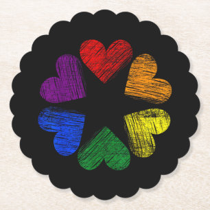 Dessous-de-verre En Papier Cercle arc-en-ciel de l'amour des cœurs Fierté gay