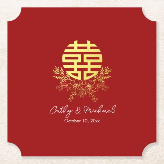 Dessous-de-verre En Papier Cercle double bonheur fleur mariage chinois (Devant)