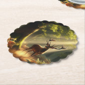 Dessous-de-verre En Papier Cerf dans la forêt matinale (Incliné)