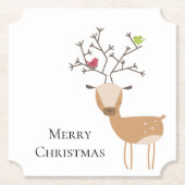Dessous-de-verre En Papier Cerf de Noël blanc aux oiseaux (Devant)