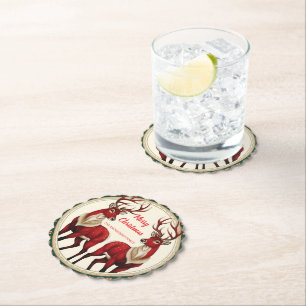 Dessous-de-verre En Papier Cerf élégant rouge orignal neige dorée joyeux Noël
