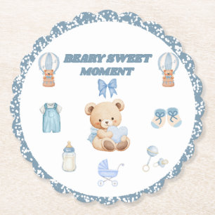 Dessous-de-verre En Papier C'est un ours en peluche pour garçon Douche Bleu A