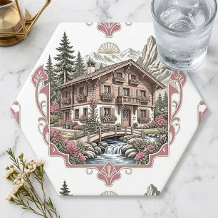 Dessous-de-verre En Papier Chalet Campagne Alpine Pins Neige Vintage