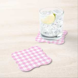Dessous-de-verre En Papier Chalet de campagne rose à carreaux de mariage