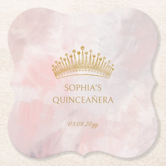 Dessous-de-verre En Papier Chambre Classique Couronne Rose Quinceanera (Devant)