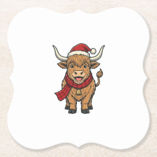 Dessous-de-verre En Papier Chapeau de Santa Cow Highland Noël Vintage Vector_