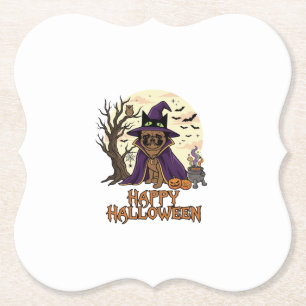 Dessous-de-verre En Papier Chapeau de sorcière Pug Halloween joyeux Chaudron