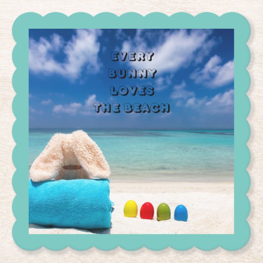 Dessous-de-verre En Papier Chaque Bunny Aime La Plage Pâques Tropicales (Devant)