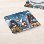 Dessous-de-verre En Papier Charmant village de Noël enneigé sur mesure (Incliné)