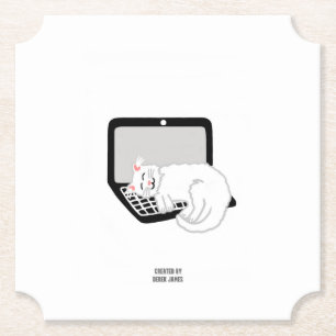Dessous-de-verre En Papier Chat Blanc Dormir sur l'ordinateur portable Dessou