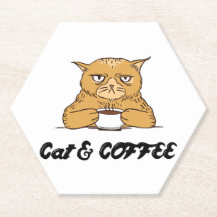 Dessous-de-verre En Papier Chat & Café Idée Cadeau Drôle de Chat Café Design