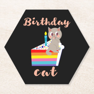 Dessous-de-verre En Papier Chat d'anniversaire - kawaii gris chat anniversair