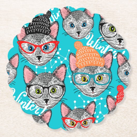 Dessous-de-verre En Papier Chat dans le casquette (Devant)