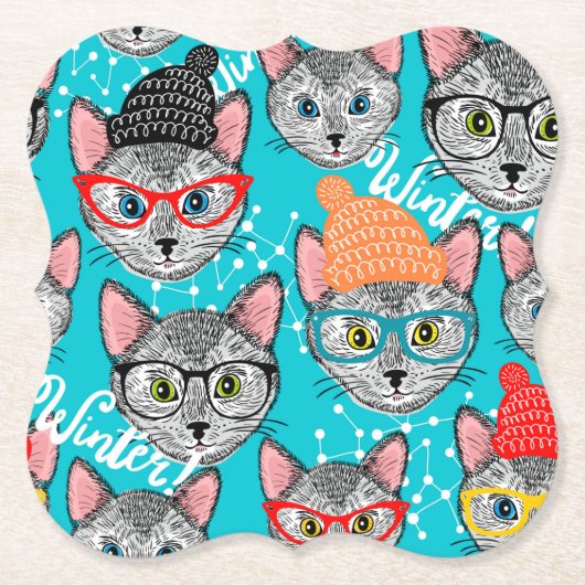 Dessous-de-verre En Papier Chat dans le casquette (Devant)