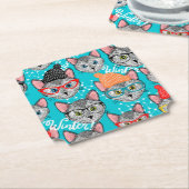 Dessous-de-verre En Papier Chat dans le casquette (Incliné)