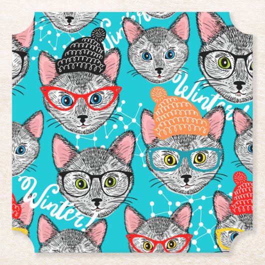 Dessous-de-verre En Papier Chat dans le casquette (Devant)