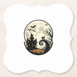 Dessous-de-verre En Papier Chat de Halloween Vintage Maison Hantée Lune Vecte