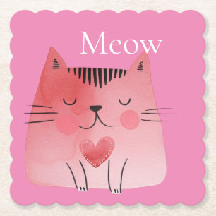 Dessous-de-verre En Papier Chat de viande rose