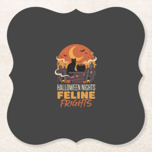 Dessous-de-verre En Papier Chat d'Halloween sous la magie de la lune