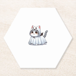 Dessous-de-verre En Papier Chat en costume fantôme pour Halloween