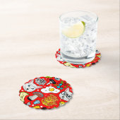 Dessous-de-verre En Papier Chat et oeuf sur le rouge (En situation)