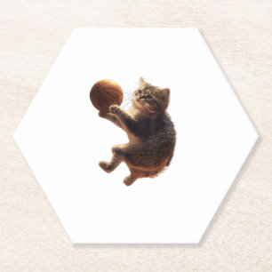 Dessous-de-verre En Papier Chat Jouer Basketball Drôle Chats Maman Meow Kitty