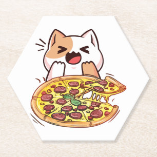 Dessous-de-verre En Papier Chat mangeant une pizza