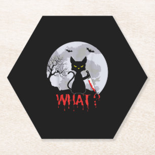 Dessous-de-verre En Papier Chat Meurtrier Avec Couteau, Chat Quel Halloween T