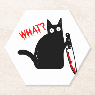 Dessous-de-verre En Papier Chat Meurtrier Drôle Tenant un Couteau Halloween