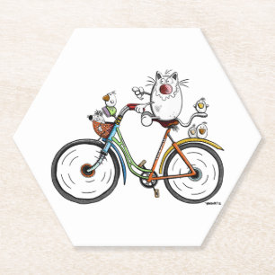 Dessous-de-verre En Papier Chat monte un vélo coloré - Chats - Cadeau - Drôle