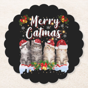 Dessous-de-verre En Papier Chat Noël Santa Hat Funny Joyeux Noël