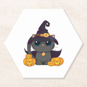 Dessous-de-verre En Papier Chat Noir Avec Chemise Halloween Jack-o'-lantern