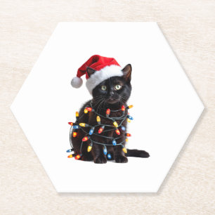Dessous-de-verre En Papier Chat noir chat Père Noël lumières de Noël Meow Kit
