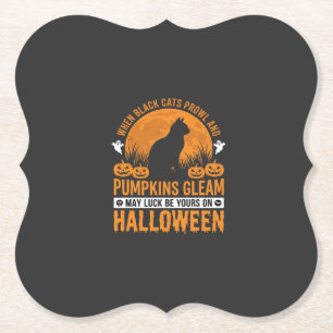 Dessous-de-verre En Papier Chat noir d'Halloween Citrouille Lune Design_1