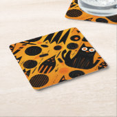 Dessous-de-verre En Papier Chat noir Halloween Abstrait (Incliné)