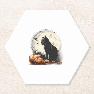 Dessous-de-verre En Papier Chat noir Halloween Lune Éffrayante Citrouille d'o