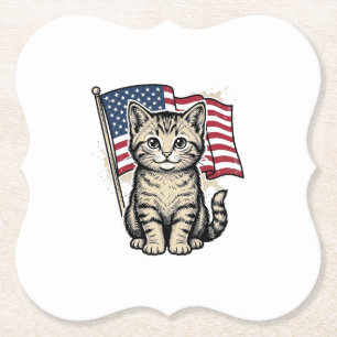 Dessous-de-verre En Papier Chat patriotique avec drapeau américain vecteur vi