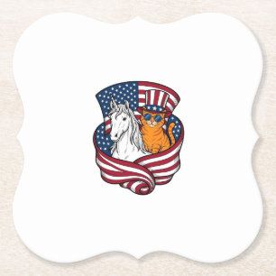 Dessous-de-verre En Papier Chat patriotique et licorne vintage vector design_