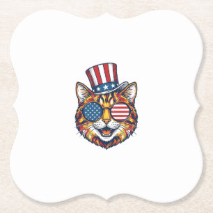 Dessous-de-verre En Papier Chat Patriotique Gravure Vintage Design de T-Shirt