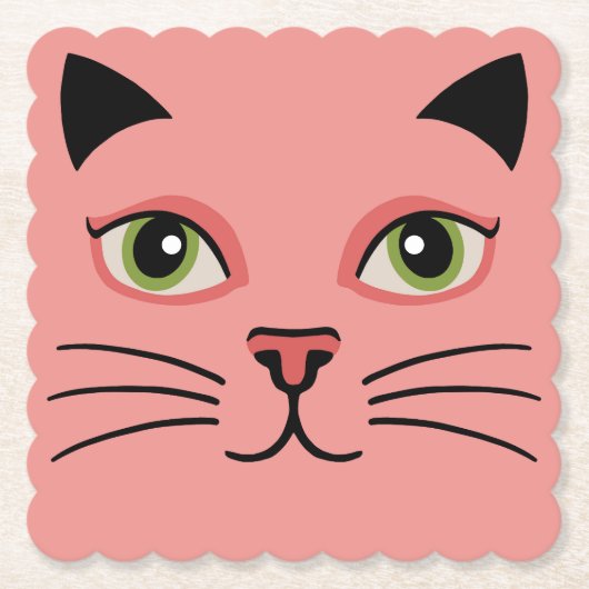 Dessous-de-verre En Papier Chat Rétro Rose (Devant)