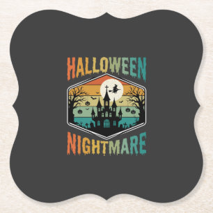 Dessous-de-verre En Papier Château Hanté Cauchemar Halloween Vecteur Rétro