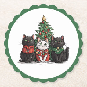 Dessous-de-verre En Papier Chats de Noël mignons