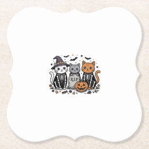 Dessous-de-verre En Papier Chats squelette mignons gravure vintage Halloween