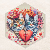 Dessous-de-verre En Papier Chats Valentines au coeur (Devant)